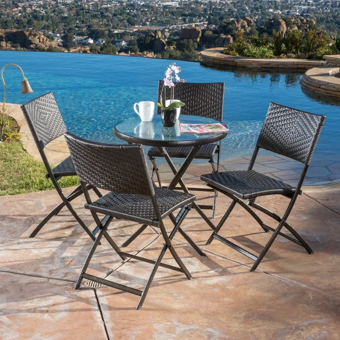 Elisa Outdoor Patio Dining Set 4 Chairs and 1 Table (Black)