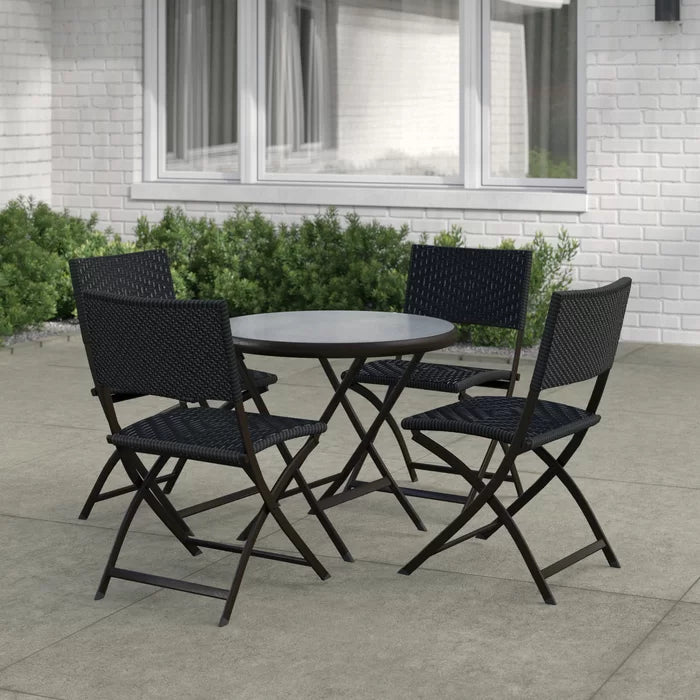 Elisa Outdoor Patio Dining Set 4 Chairs and 1 Table (Black)