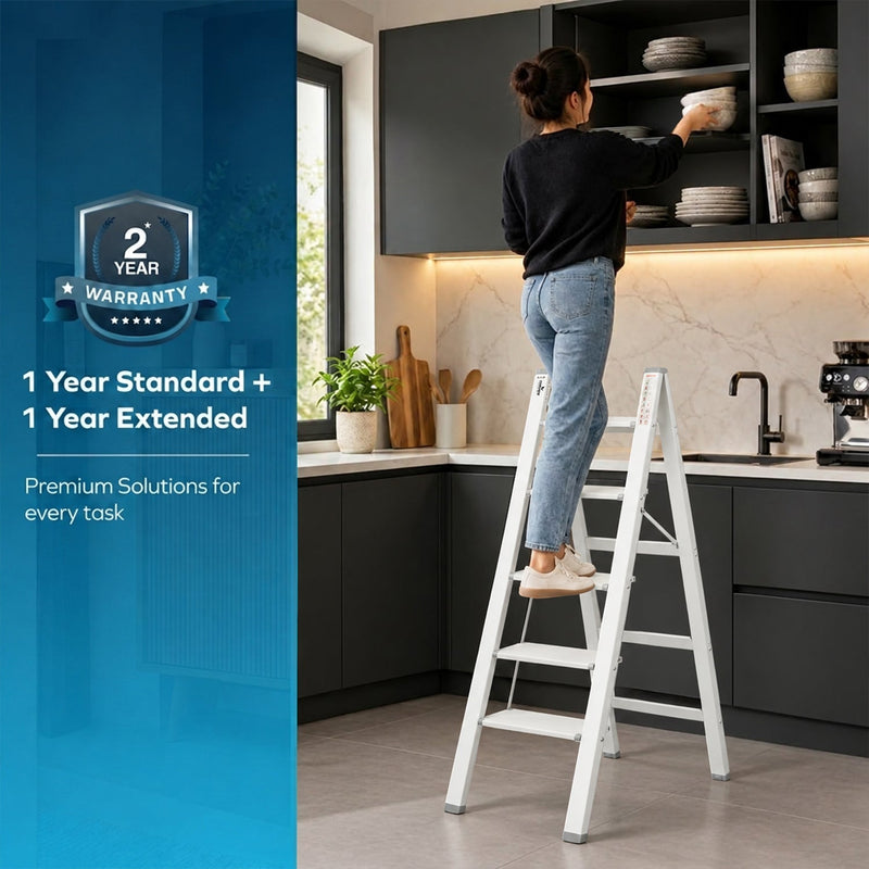 Corvids 5-Steps Premium Folding Step Stool with 2-Year Warranty (White)-7