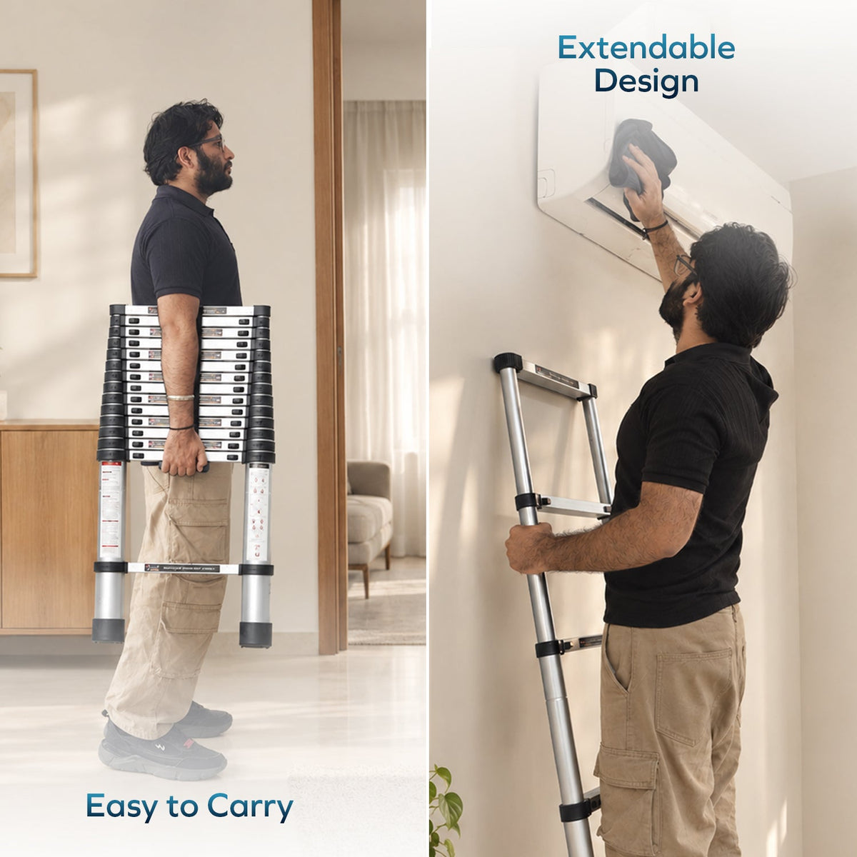 Corvids 4.4m (14.5 feet) Portable & Compact Aluminium Telescopic Ladder-6