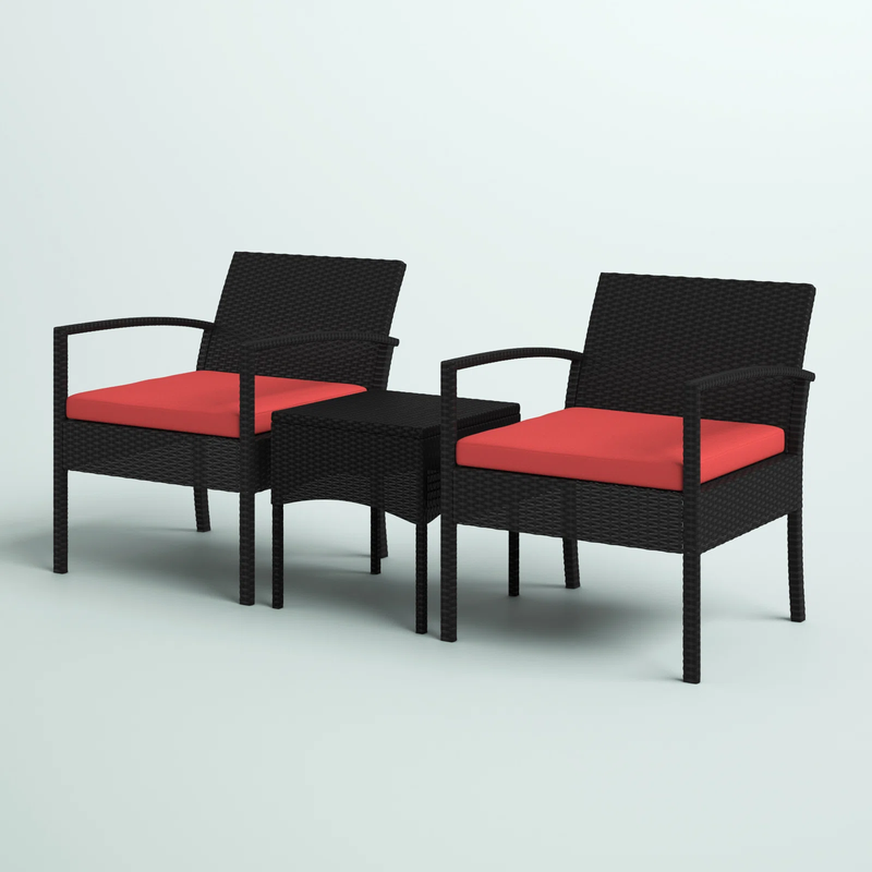 Pronto Outdoor Patio Seating Set 2 Chairs and 1 Table Set (Brown + Red)