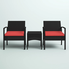 Pronto Outdoor Patio Seating Set 2 Chairs and 1 Table Set (Brown + Red)