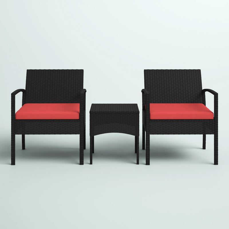 Pronto Outdoor Patio Seating Set 2 Chairs and 1 Table Set (Brown + Red)