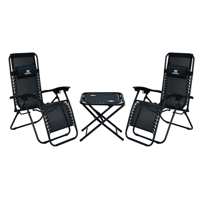 Nilkamal Lisle Foldable Easy Chairs + Table Set (Black)