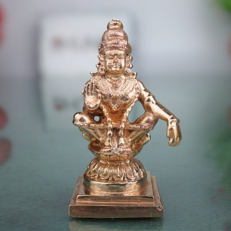 Bronze Lord Ayyappa Idol, Handcrafted Swami Ayyappa Manikandan Dharma Shasta Sabarimala Vigraham for Pooja & Worship, Gold, 3 Inch, 1 Piece