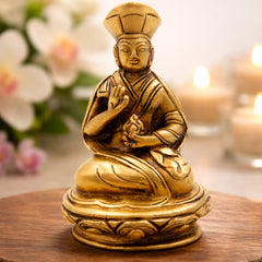 Brass Buddhist Lamba Idol | Buddha Statue, Tibetan Buddha Murti, Handcrafted Meditation Buddha Sculpture, Peetal Buddha Figurine,Gold, 4 Inch, 1 Piece