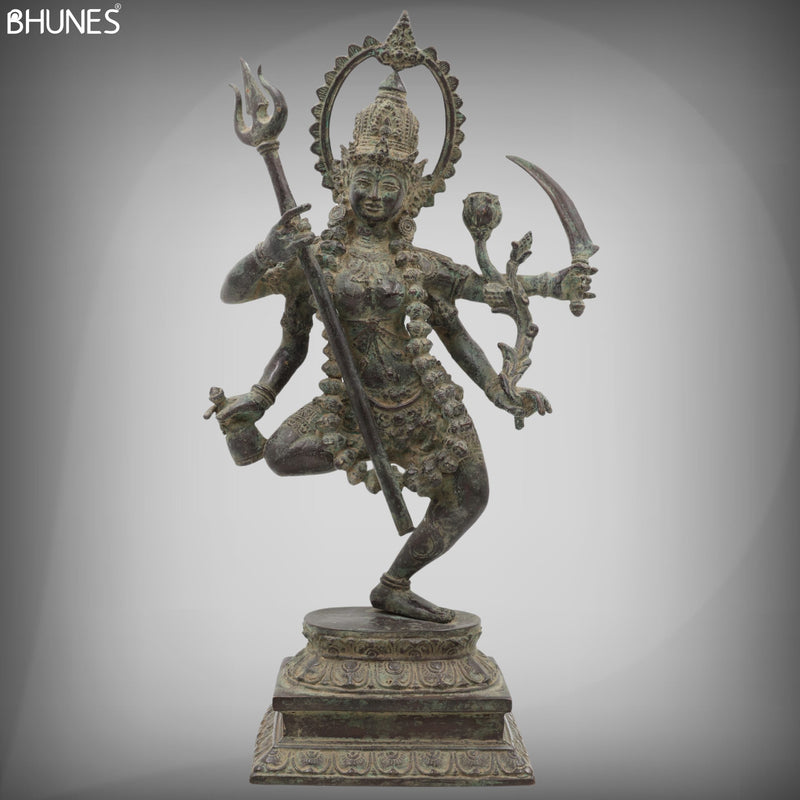 Maharani Durga Copper Idol | Mahishasuramardini Maa Durga Vigraha | Handcrafted Tamra Shakti Murti for Home Mandir & Temple Decor,Black, 17 Inch, 1 Piece