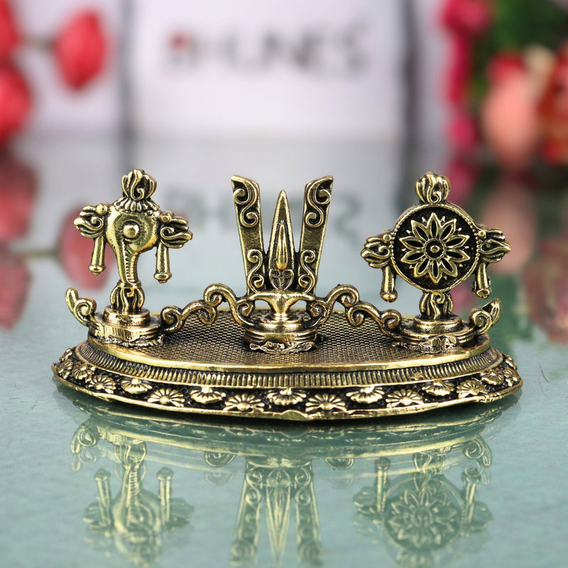 Brass Vishnu Balaji Symbols Idol, Shankha Chakra Gada Padma Srivatsa Namam Narayana Hari Venkateshwara Vaishnava Murti for Puja Decor Gift, Gold, 1.5 Inch, 1 Piece