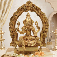 Brass Vinayaki Idol | Female Ganesha Murti | Stri Ganeshani Devi Statue | Pital Gajamukhi Yogini for Puja, Decor & Gifts, Gold, 8 Inch, 1 Piece