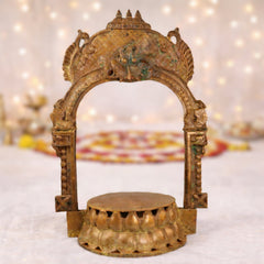 Bronze Lotus Chowki with Prabhavali, Handmade Panchaloha Kamal Peetha Peetalu Peetham Bajot for Temple Mandapam Sinhasan Pooja Mandir Stand, Brown, 22 Inch, 1 Piece
