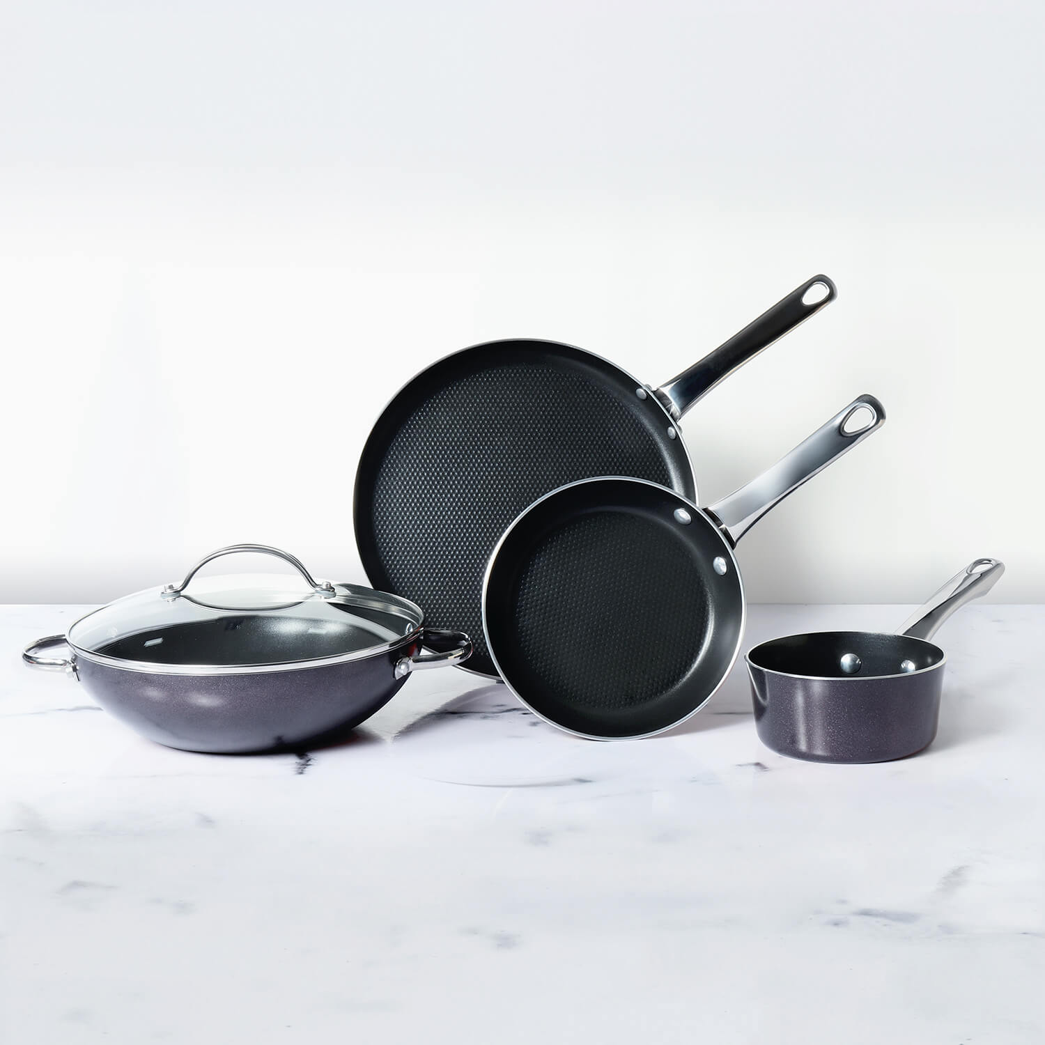 Meyer Luminescence Non-Stick 8-Piece Cookware Set, Red (Saucepan+Kadai+Frypan+Tawa+Accessories)
