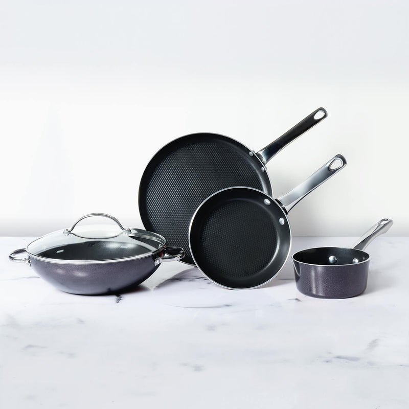Meyer Luminescence Non-Stick 8-Piece Cookware Set, Red (Saucepan+Kadai+Frypan+Tawa+Accessories)
