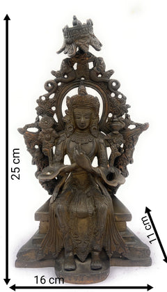Handcrafted Brass Tibetan Manjushri Idol, Buddha Manjushri Murti, Wisdom Bodhisattva Statue for Home, Temple, Meditation, and Spiritual Decor,Brown, 10 Inch, 1 Piece