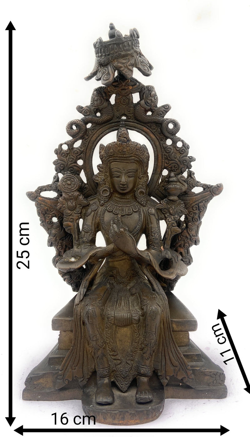 Handcrafted Brass Tibetan Manjushri Idol, Buddha Manjushri Murti, Wisdom Bodhisattva Statue for Home, Temple, Meditation, and Spiritual Decor,Brown, 10 Inch, 1 Piece