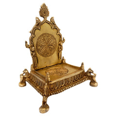 Brass Pooja Chowki with Prabhavali, Handcrafted Singhasan Peetha for God Idol, Mandir Bajot, Temple Stand, Gold, 8 Inch, 1 Piece