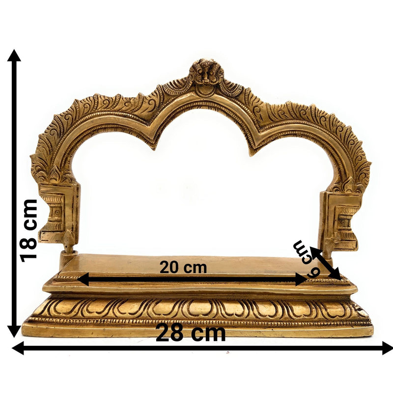 Bhunes Brass Deity Singhasan with Prabhavali and Chowki, Handcrafted Temple Bajot for Idols & Pooja Room, Gold, 7 Inch, 1 Piece