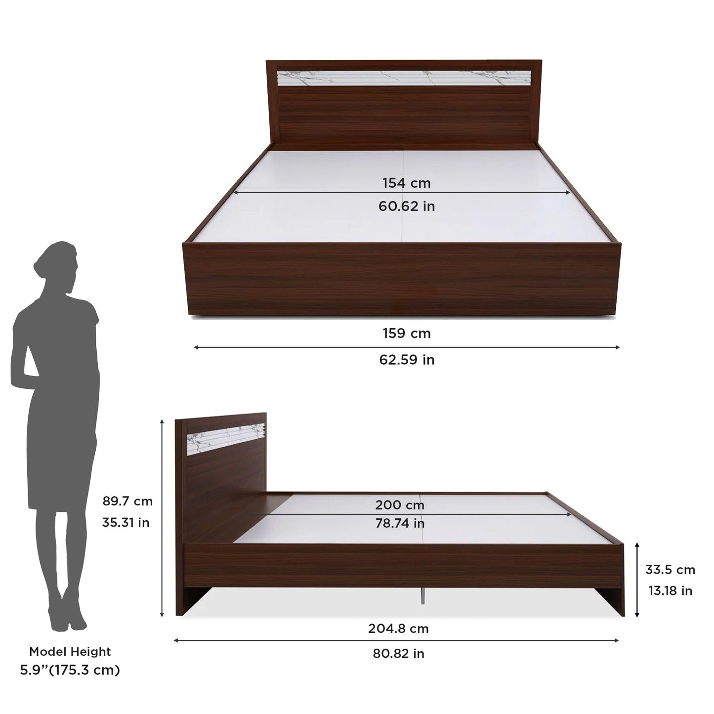 Nilkamal Akin Queen Bed without Storage (Walnut)