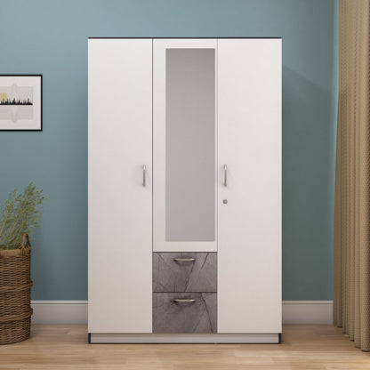 Nilkamal Marbito 3 Door Wardrobe With Mirror (White)