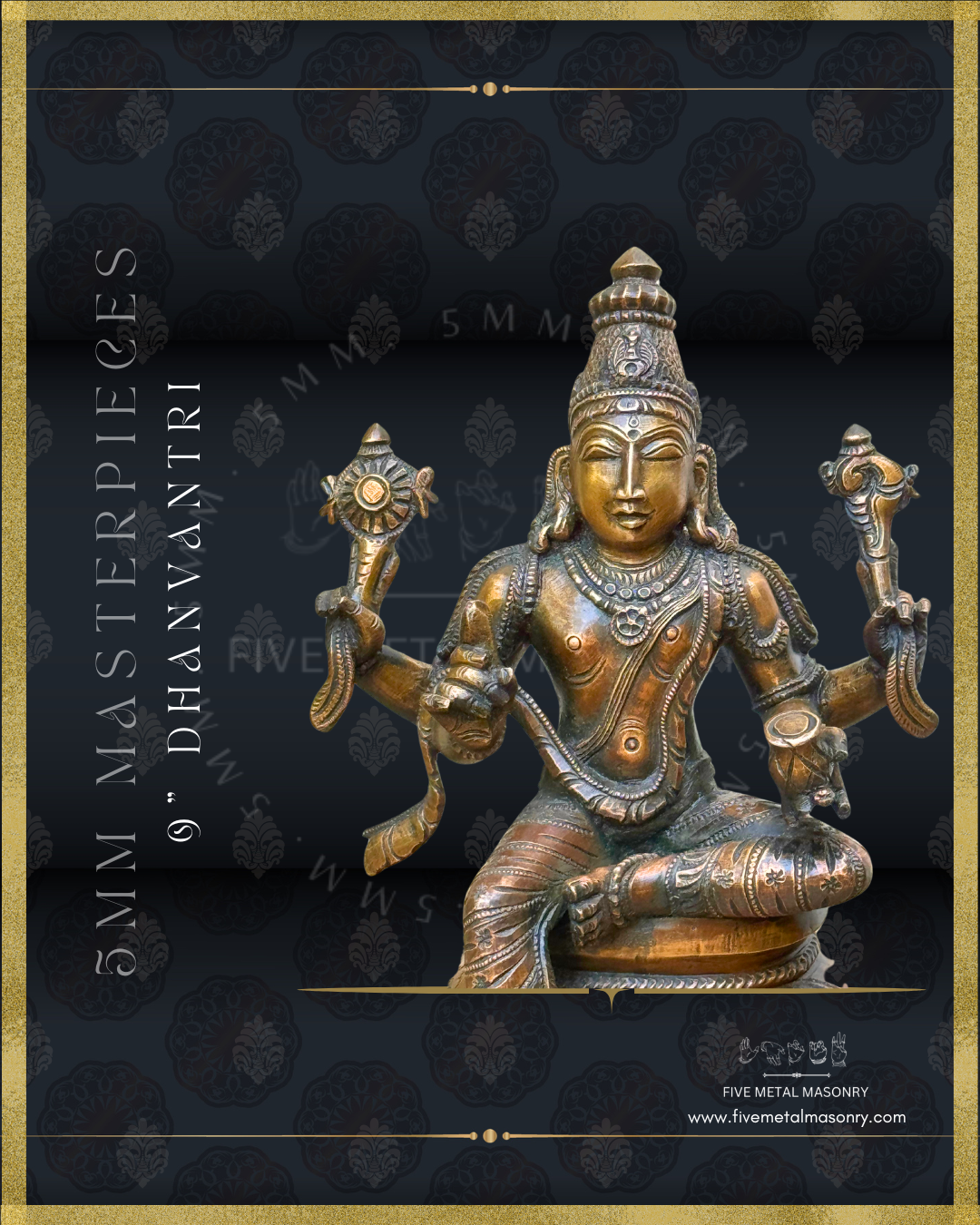 Dhanvantri Panchaloha Bronze Icon -9" -  Masterpieces Collection