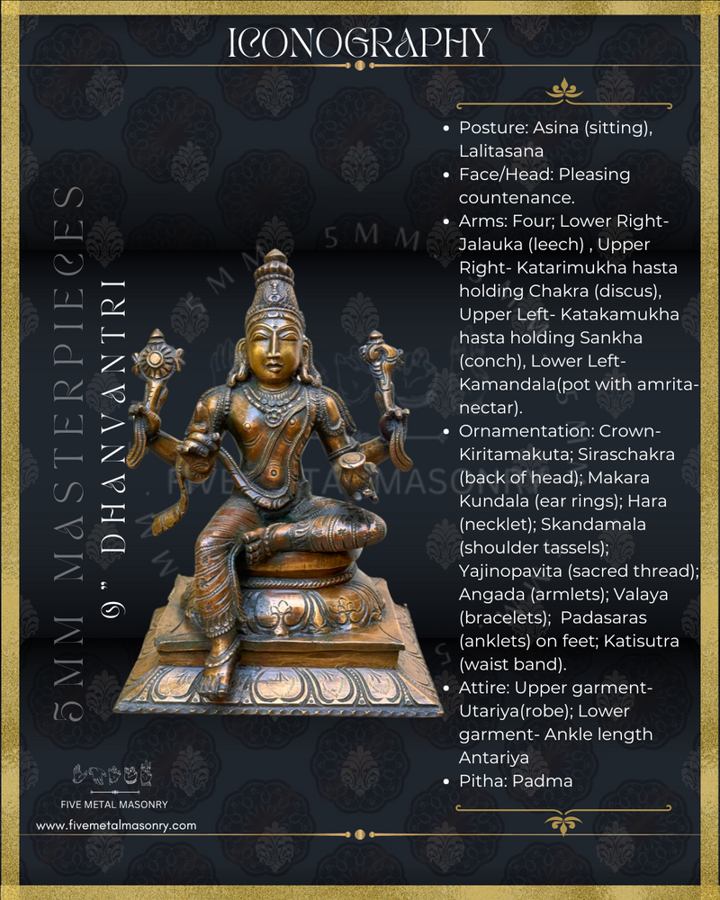 Dhanvantri Panchaloha Bronze Icon -9" -  Masterpieces Collection