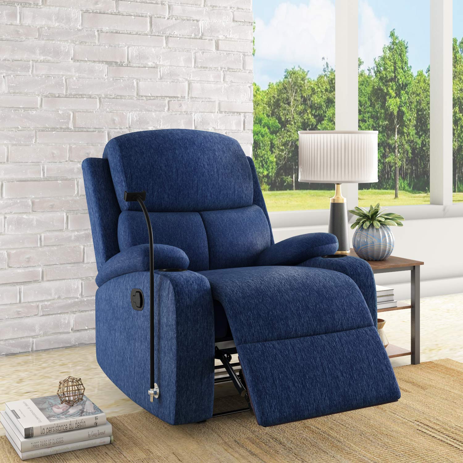 Nilkamal Matt 1 Seater Manual Recliner with Cup & Mobile Holder (Blue)