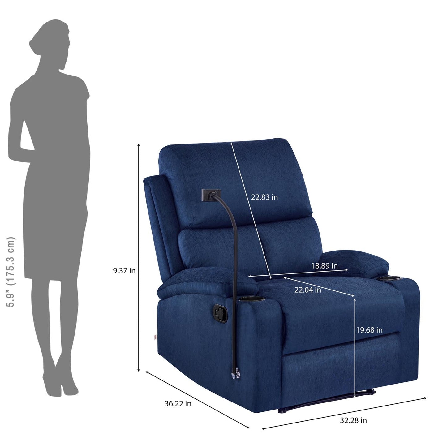 Nilkamal Matt 1 Seater Manual Recliner with Cup & Mobile Holder (Blue)
