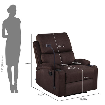 Nilkamal Matt 1 Seater Manual Recliner with Cup & Mobile Holder (Cocoa Brown)