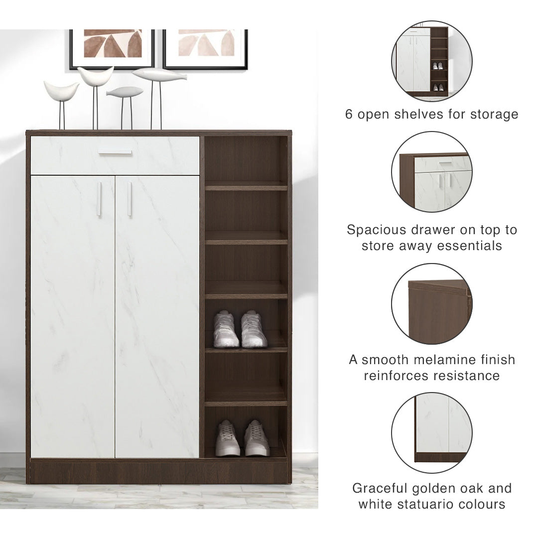 Nilkamal Cresta Shoe Cabinet (Golden Oak/White Statuario)