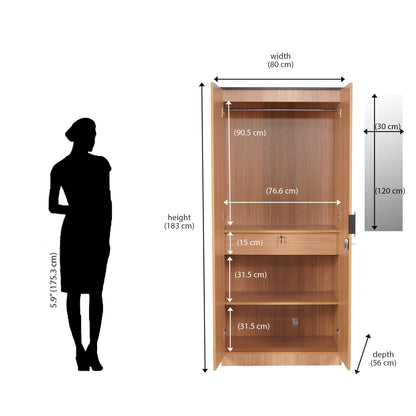 Nilkamal Milford 2 Door Wardrobe With Mirror (Urban Teak)