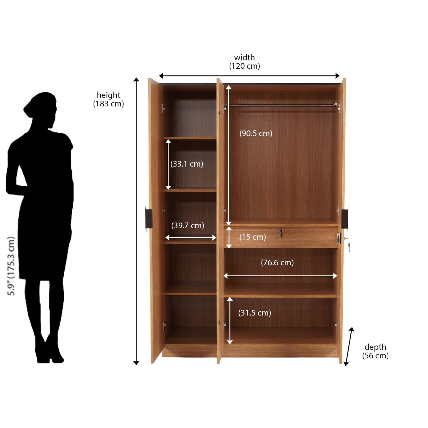 Nilkamal Milford 3 Door Wardrobe  (Urban Teak)