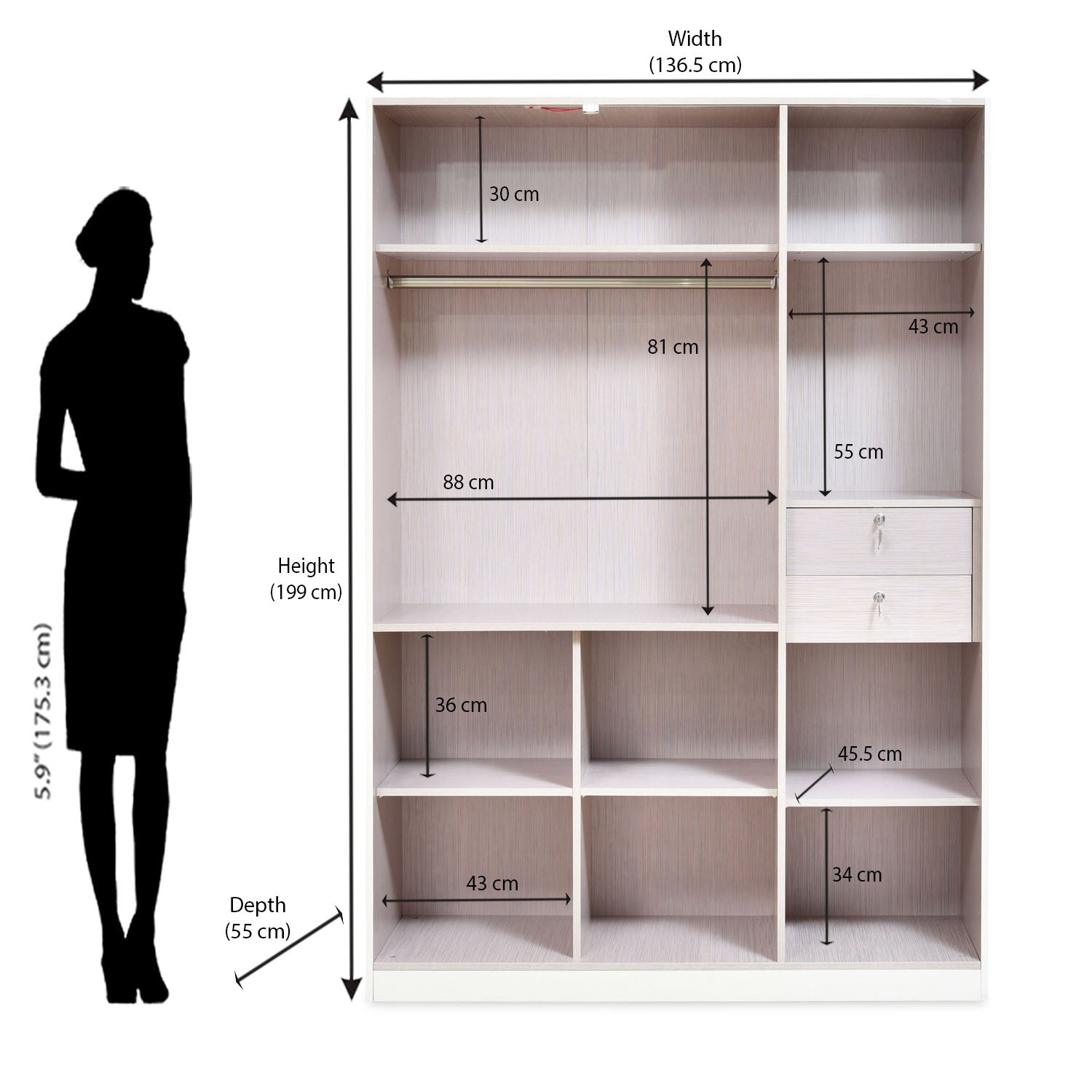 Nilkamal Mirage Engineered Wood 3 Door Wardrobe (Ivory)