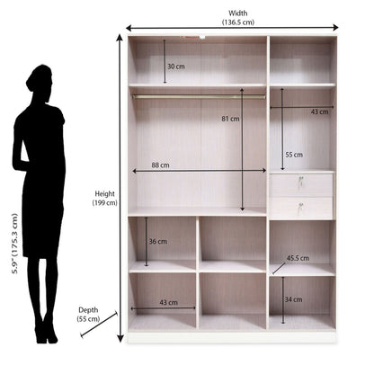 Nilkamal Mirage Engineered Wood 3 Door Wardrobe (Ivory)