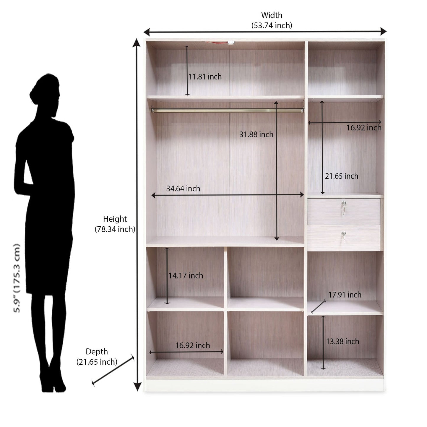 Nilkamal Mirage Engineered Wood 3 Door Wardrobe (Ivory)