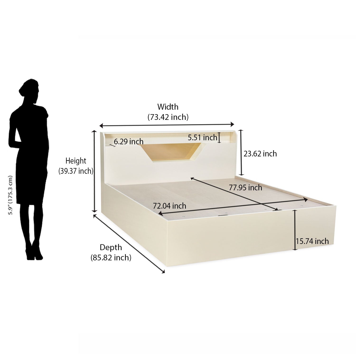 Nilkamal Mirage King Bed with Hydraulic Storage (Ivory)
