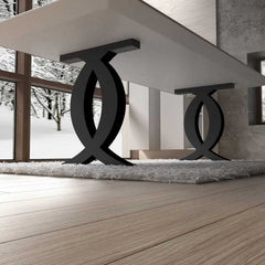 Criss-Cross Oval Metal Table Legs Powder-Coated Black | Premium Iron Base for Dining & Work Tables