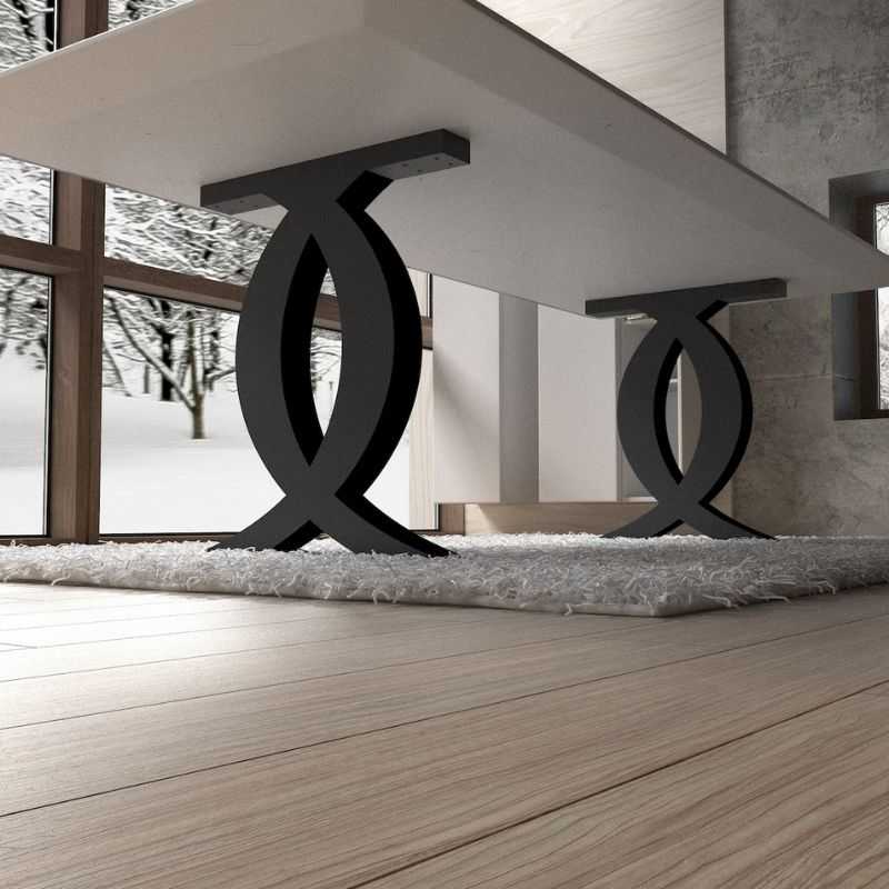 Criss-Cross Oval Metal Table Legs Powder-Coated Black | Premium Iron Base for Dining & Work Tables