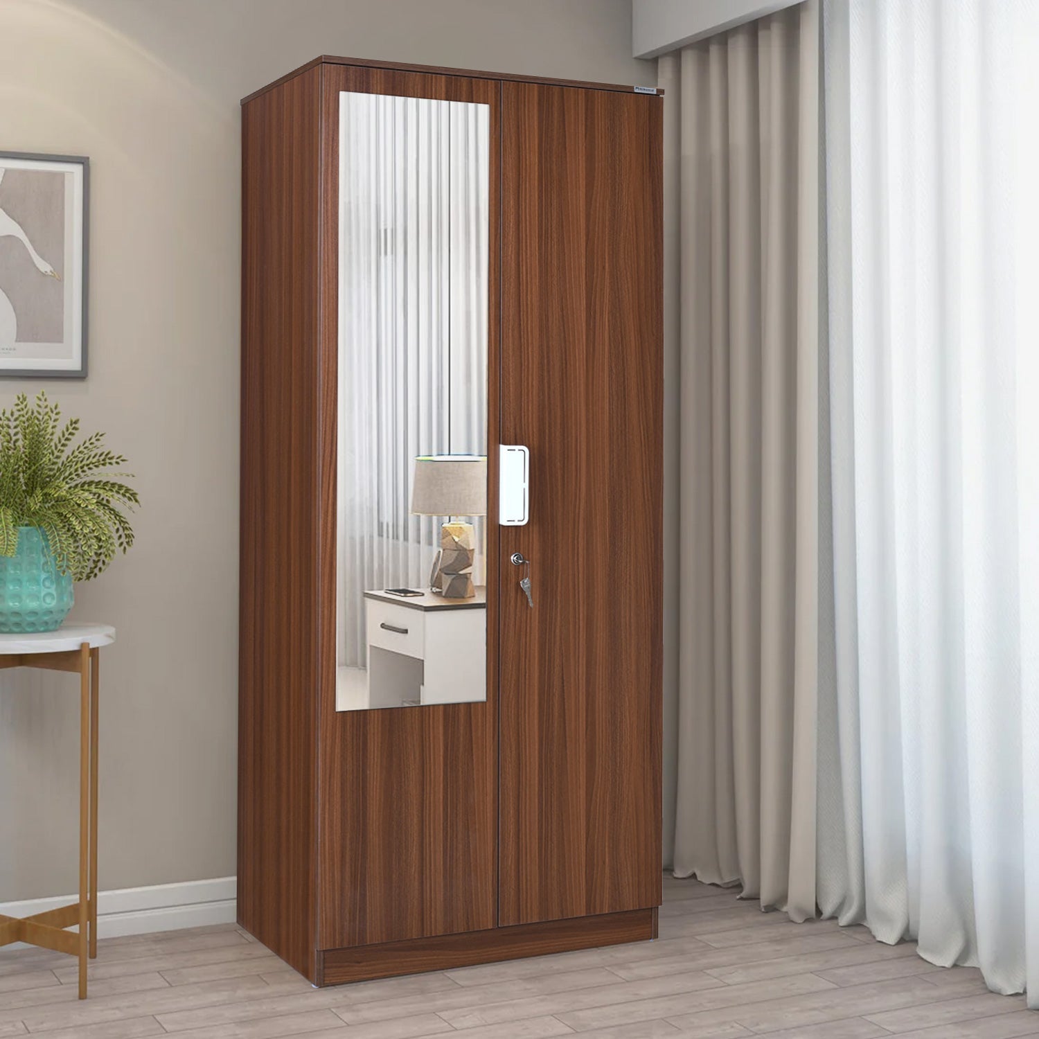 Nilkamal Joyce 2 Door Wardrobe With Mirror (Classic Walnut)