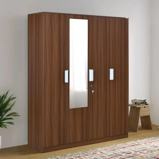 Nilkamal Joyce 4 Door Wardrobe With Mirror (Classic Walnut)