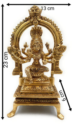 Handmade Brass Mariamman Idol, Mariyamma Devi Murti, Muthu Mariamman Statue, Samayapuram Amman Peetal Pital Vigraham for Puja Decor,Gold, 9 Inch, 1 Piece