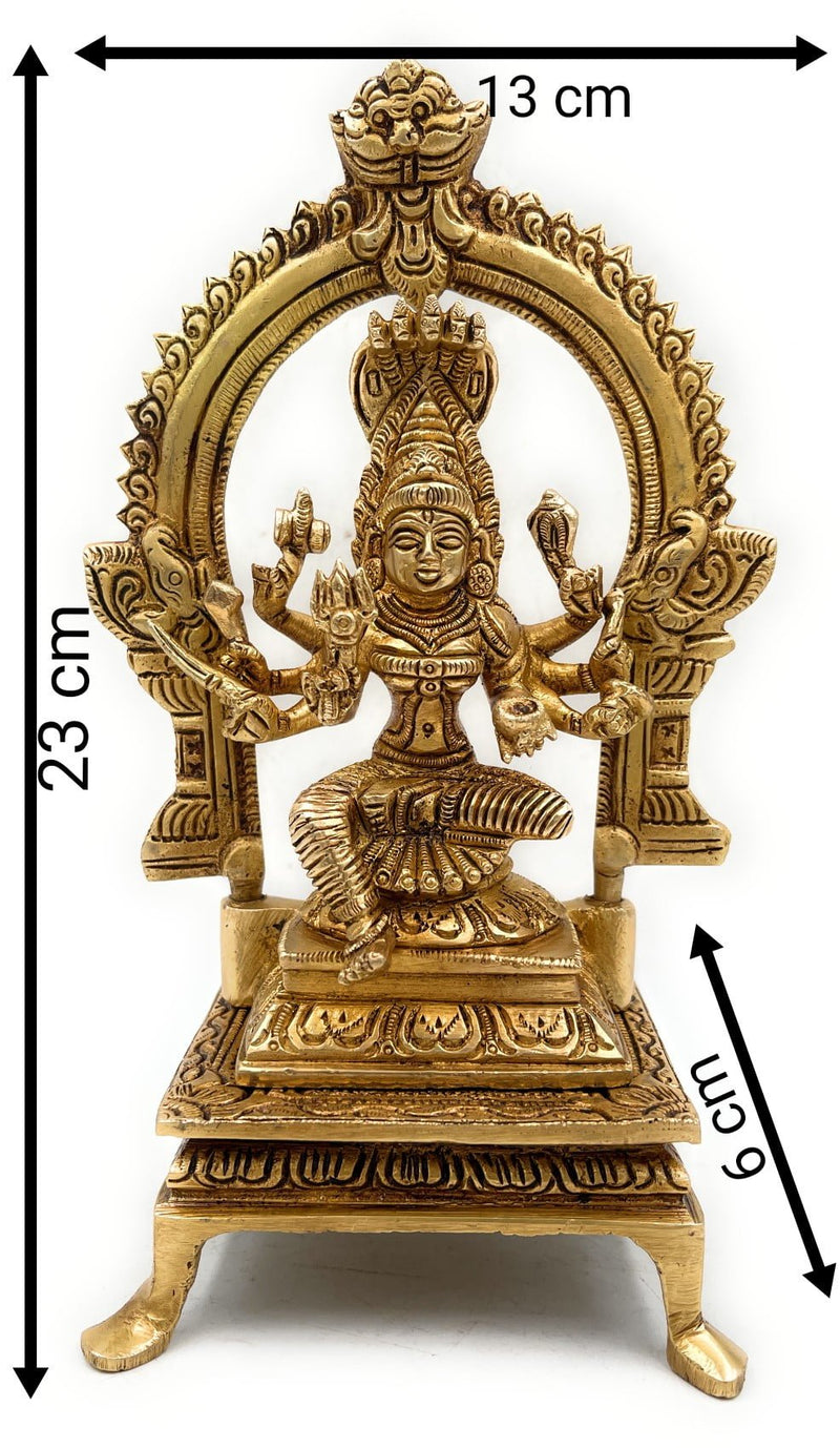 Handmade Brass Mariamman Idol, Mariyamma Devi Murti, Muthu Mariamman Statue, Samayapuram Amman Peetal Pital Vigraham for Puja Decor,Gold, 9 Inch, 1 Piece