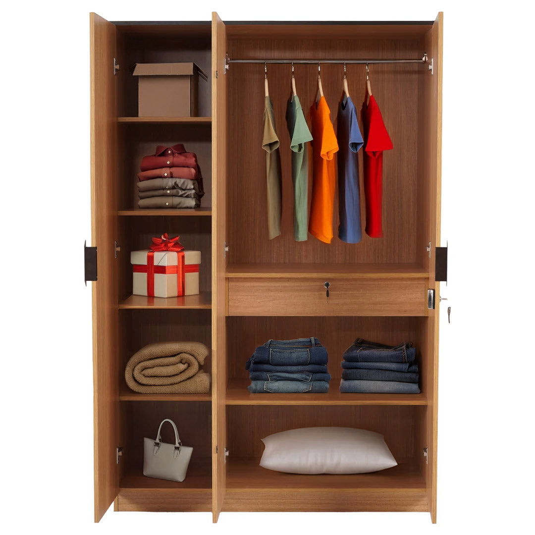 Nilkamal Milford 3 Door Wardrobe With Mirror (Urban Teak)