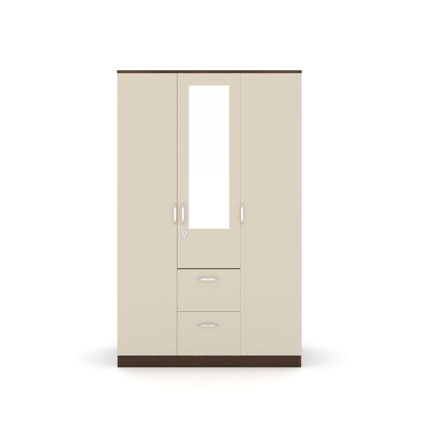 Nilkamal Mozart 3 Door Mirror Wardrobe (Walnut / White)