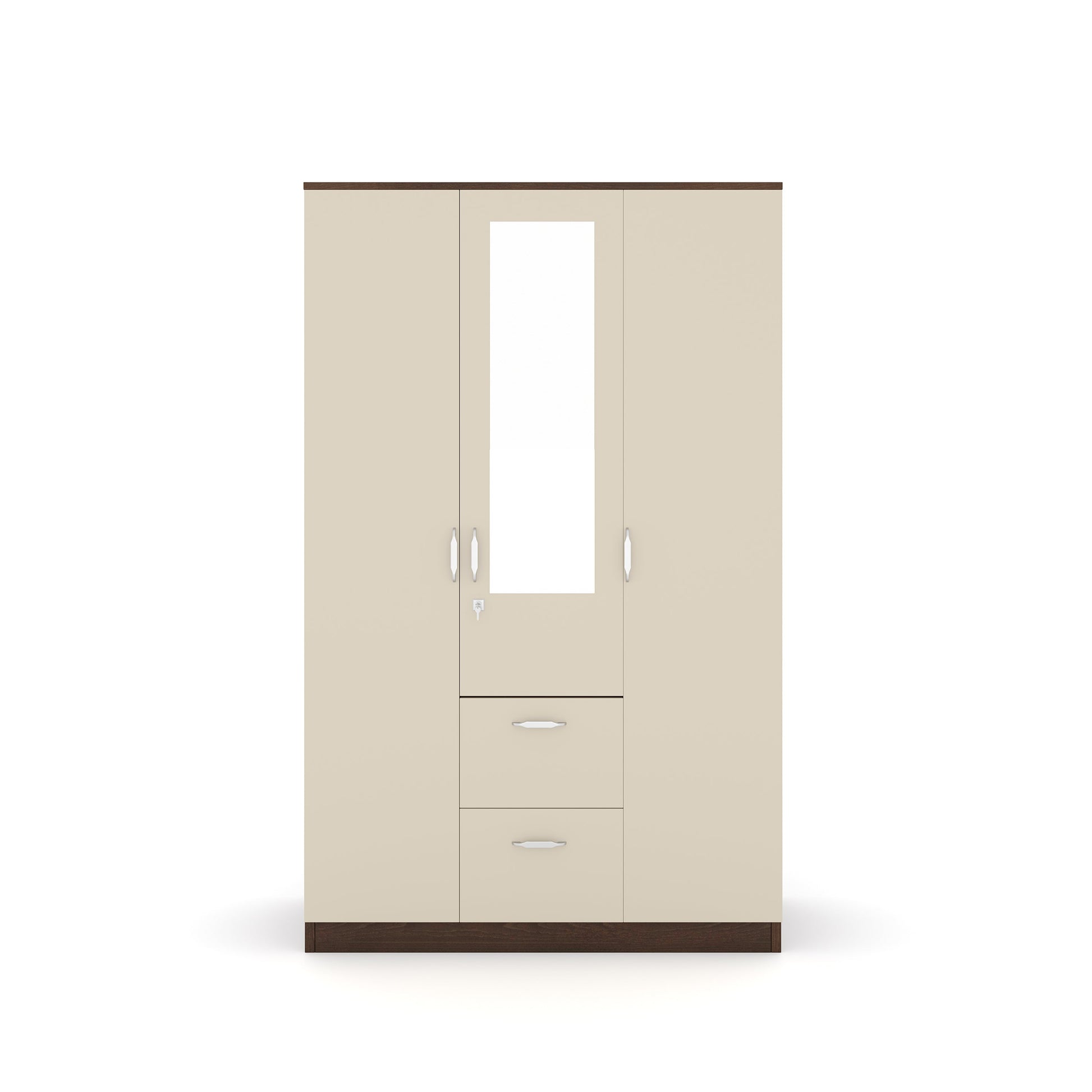 Nilkamal Mozart 3 Door Mirror Wardrobe (Walnut / White)