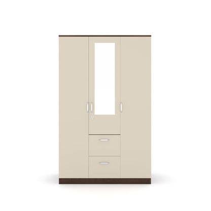 Nilkamal Mozart 3 Door Mirror Wardrobe (Walnut / White)