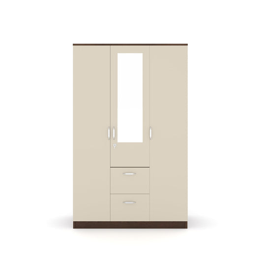 Nilkamal Mozart 3 Door Mirror Wardrobe (Walnut / White)