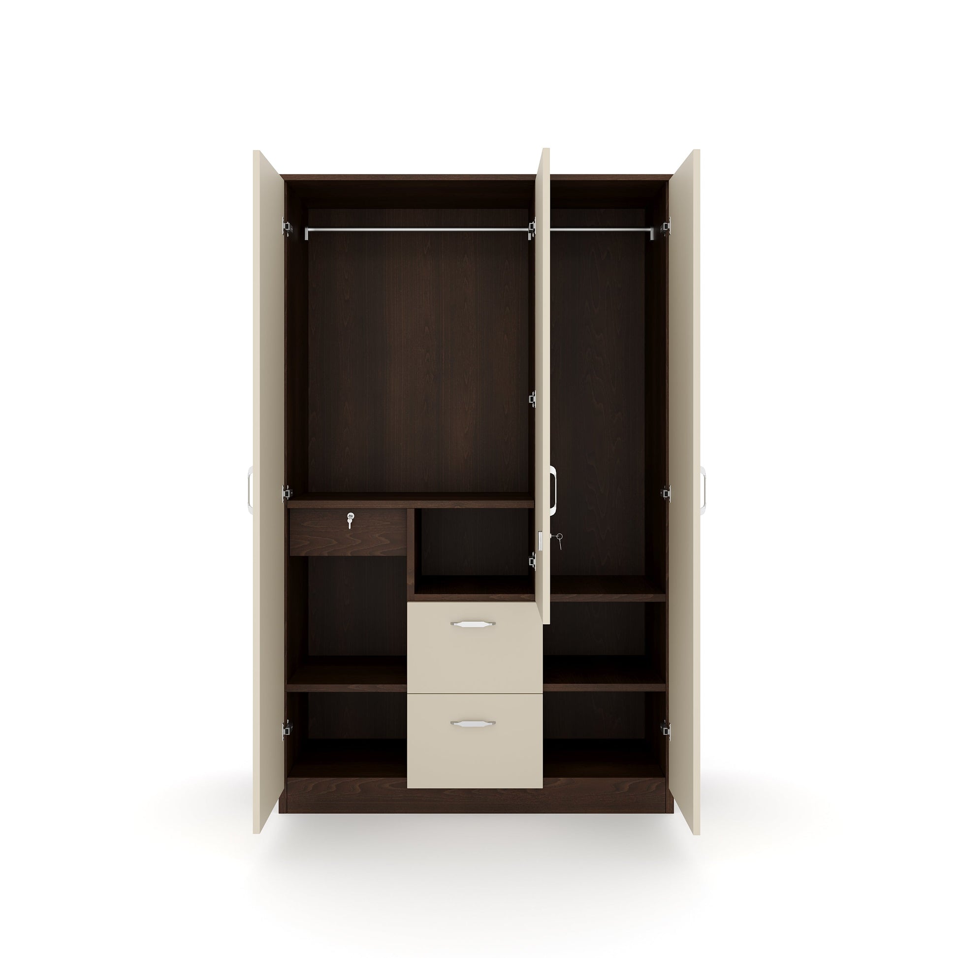 Nilkamal Mozart 3 Door Mirror Wardrobe (Walnut / White)