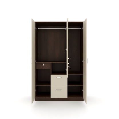 Nilkamal Mozart 3 Door Mirror Wardrobe (Walnut / White)