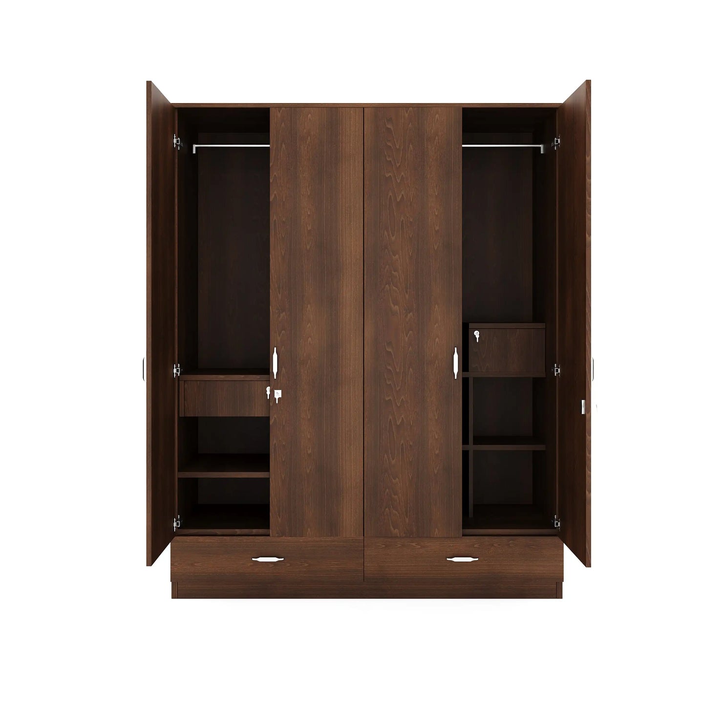 Nilkamal Mozart 4 Door Mirror Wardrobe (Walnut)