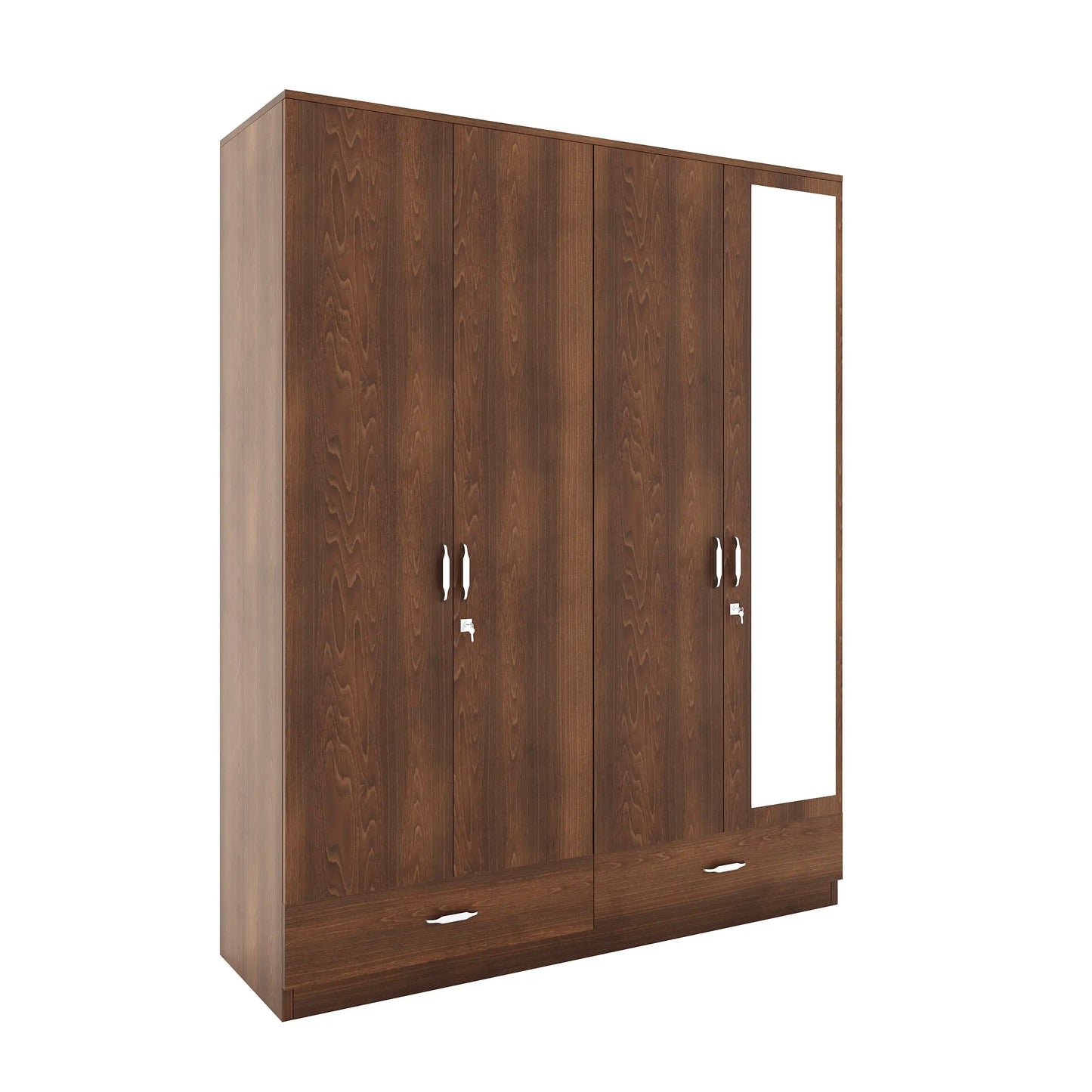 Nilkamal Mozart 4 Door Mirror Wardrobe (Walnut)