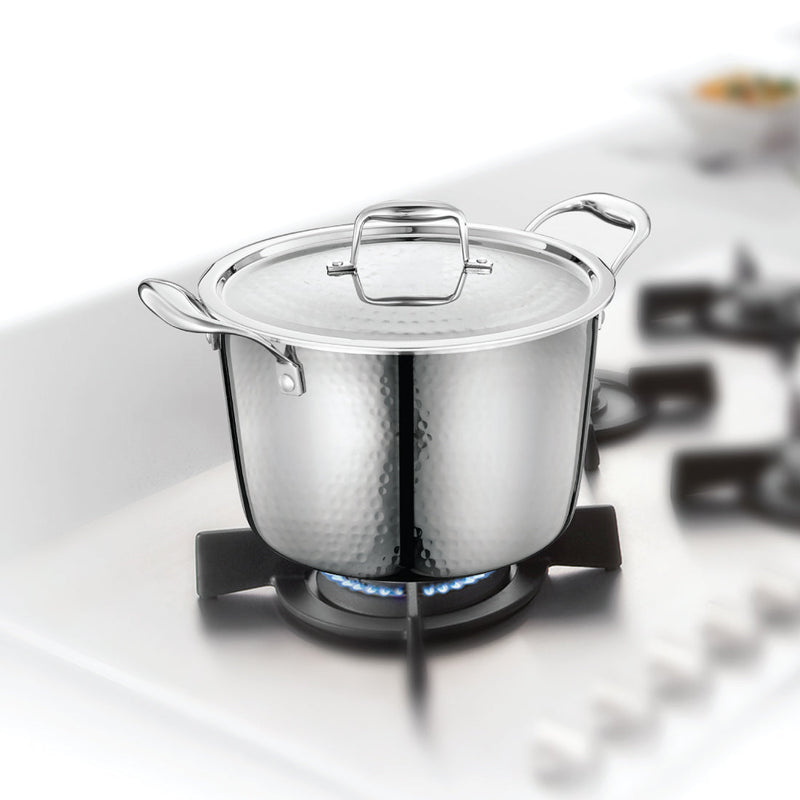 Stainless Steel Triply Bharat Hammered Casserole in Taper Shape